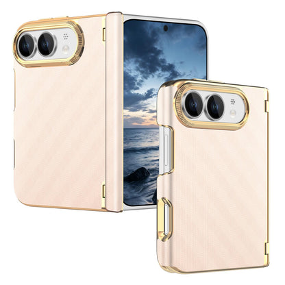 For  iPhone Duo Geometric Mesh Texture Vegan Leather Dual-Hinge Phone Case - Pink - SYA003480401C