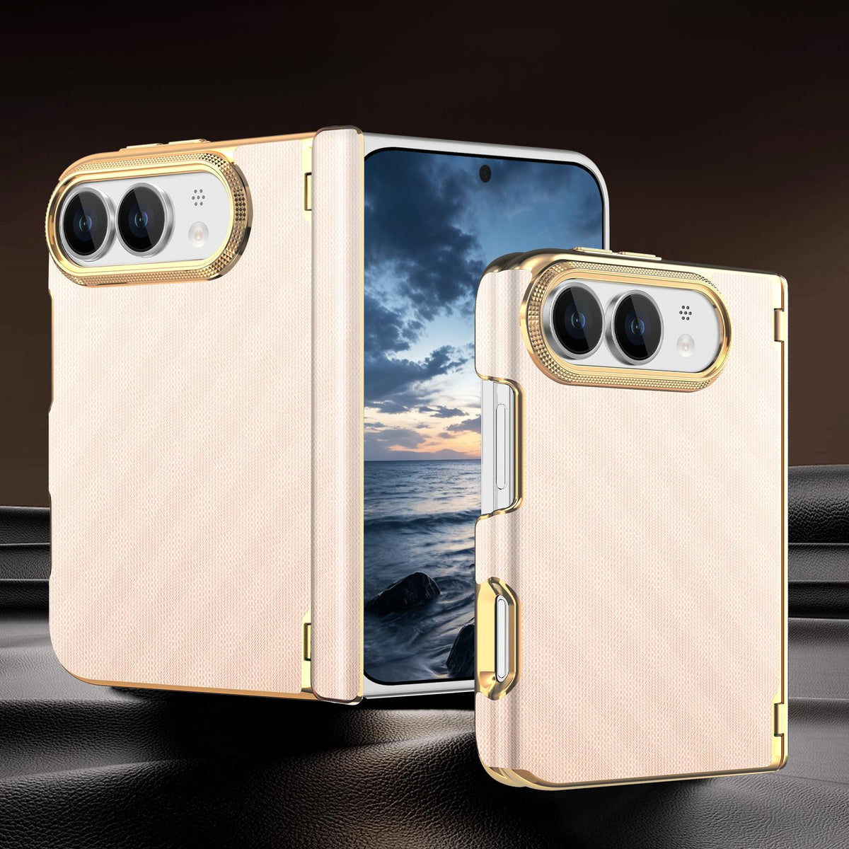 For  iPhone Duo Geometric Mesh Texture Vegan Leather Dual-Hinge Phone Case - Pink - SYA003480401C