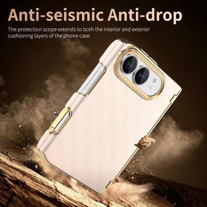 For  iPhone Duo Geometric Mesh Texture Vegan Leather Dual-Hinge Phone Case - Pink - SYA003480401C
