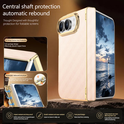For  iPhone Duo Geometric Mesh Texture Vegan Leather Dual-Hinge Phone Case - Pink - SYA003480401C