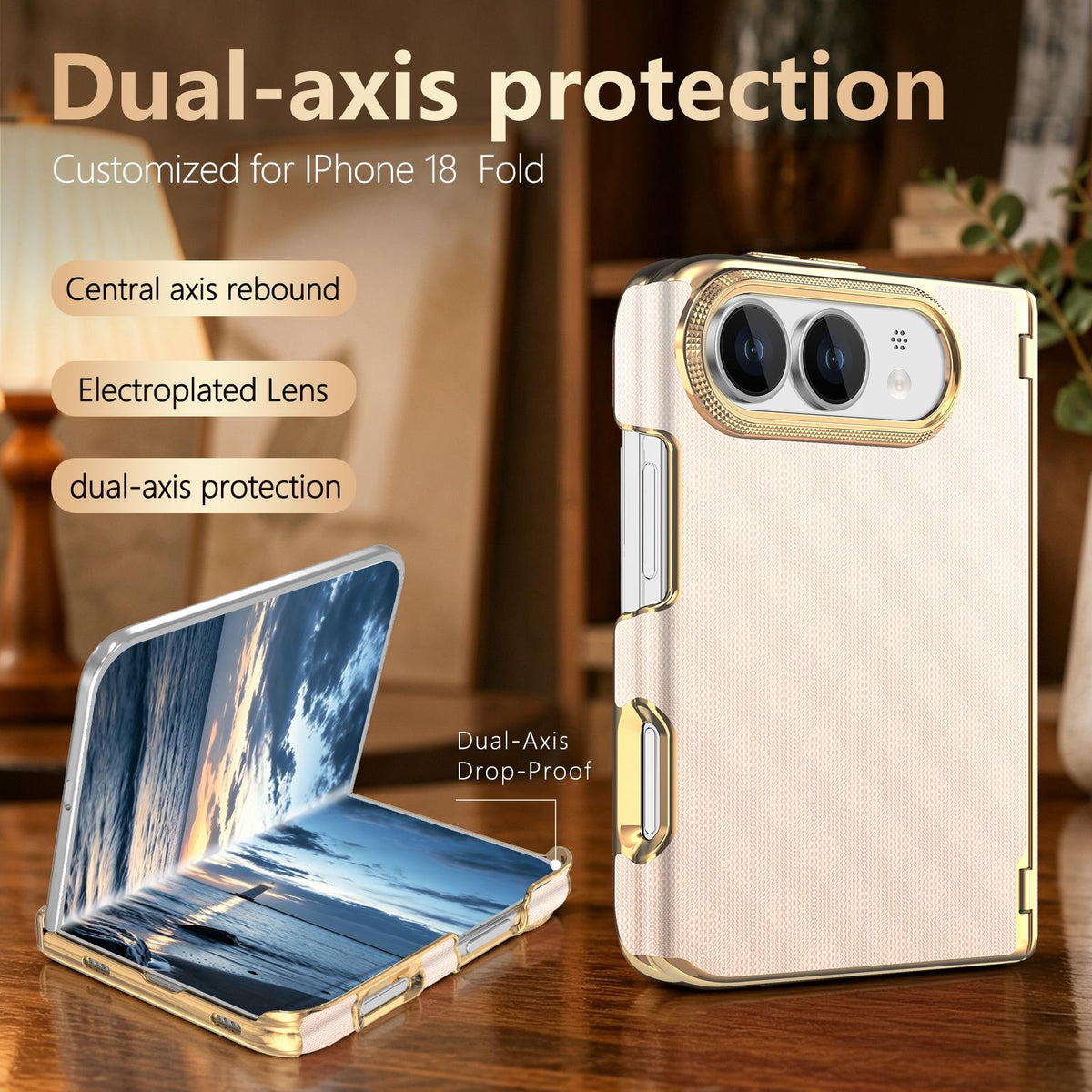 For  iPhone Duo Geometric Mesh Texture Vegan Leather Dual-Hinge Phone Case - Pink - SYA003480401C