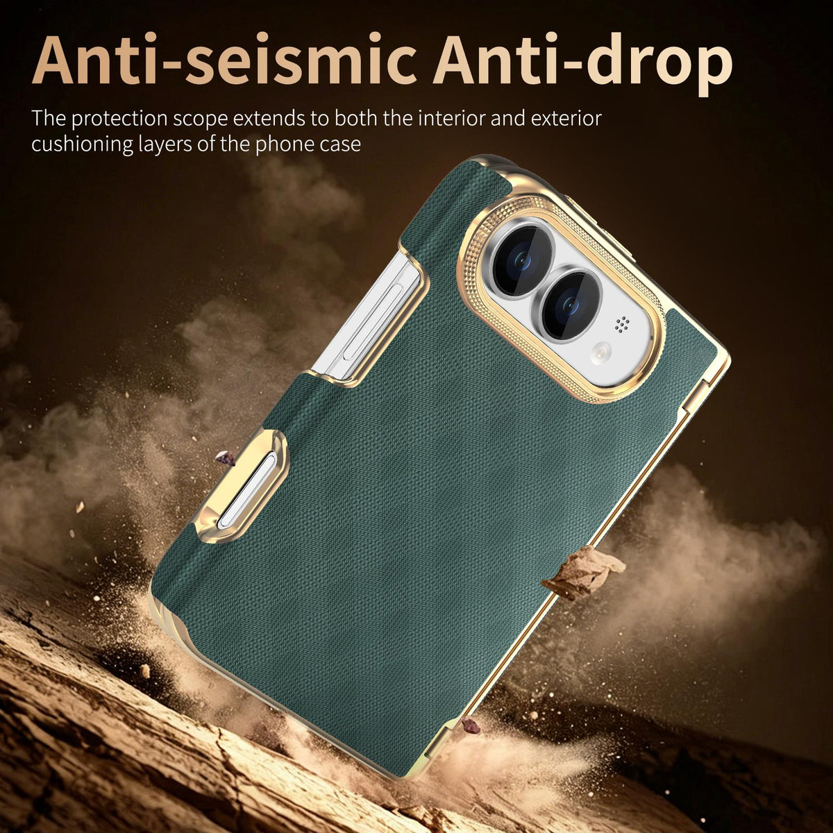 For  iPhone Duo Geometric Mesh Texture Vegan Leather Dual-Hinge Phone Case - Green - SYA003480401D