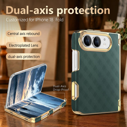 For  iPhone Duo Geometric Mesh Texture Vegan Leather Dual-Hinge Phone Case - Green - SYA003480401D