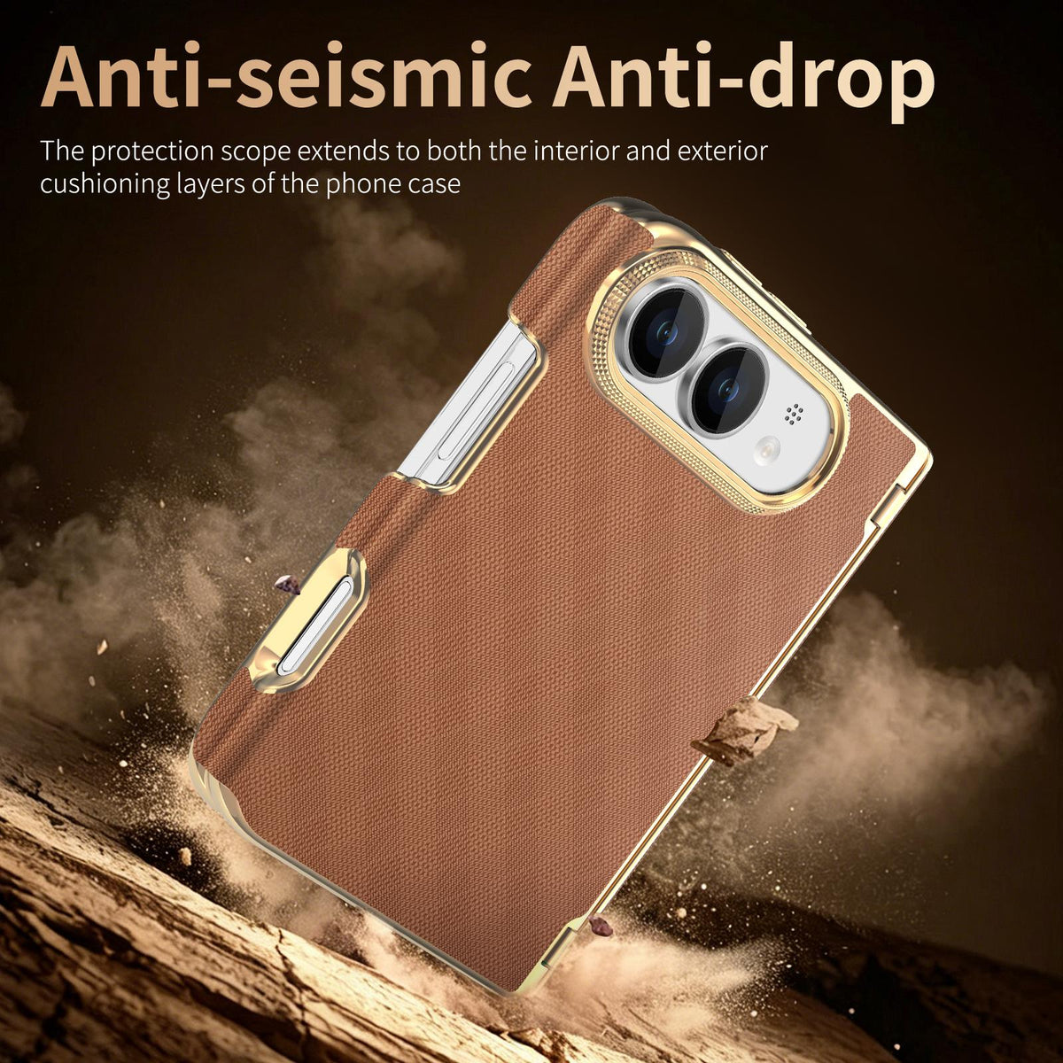 For  iPhone Duo Geometric Mesh Texture Vegan Leather Dual-Hinge Phone Case - Brow - SYA003480401E