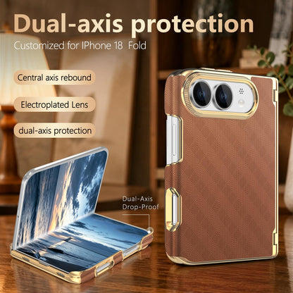 For  iPhone Duo Geometric Mesh Texture Vegan Leather Dual-Hinge Phone Case - Brow - SYA003480401E