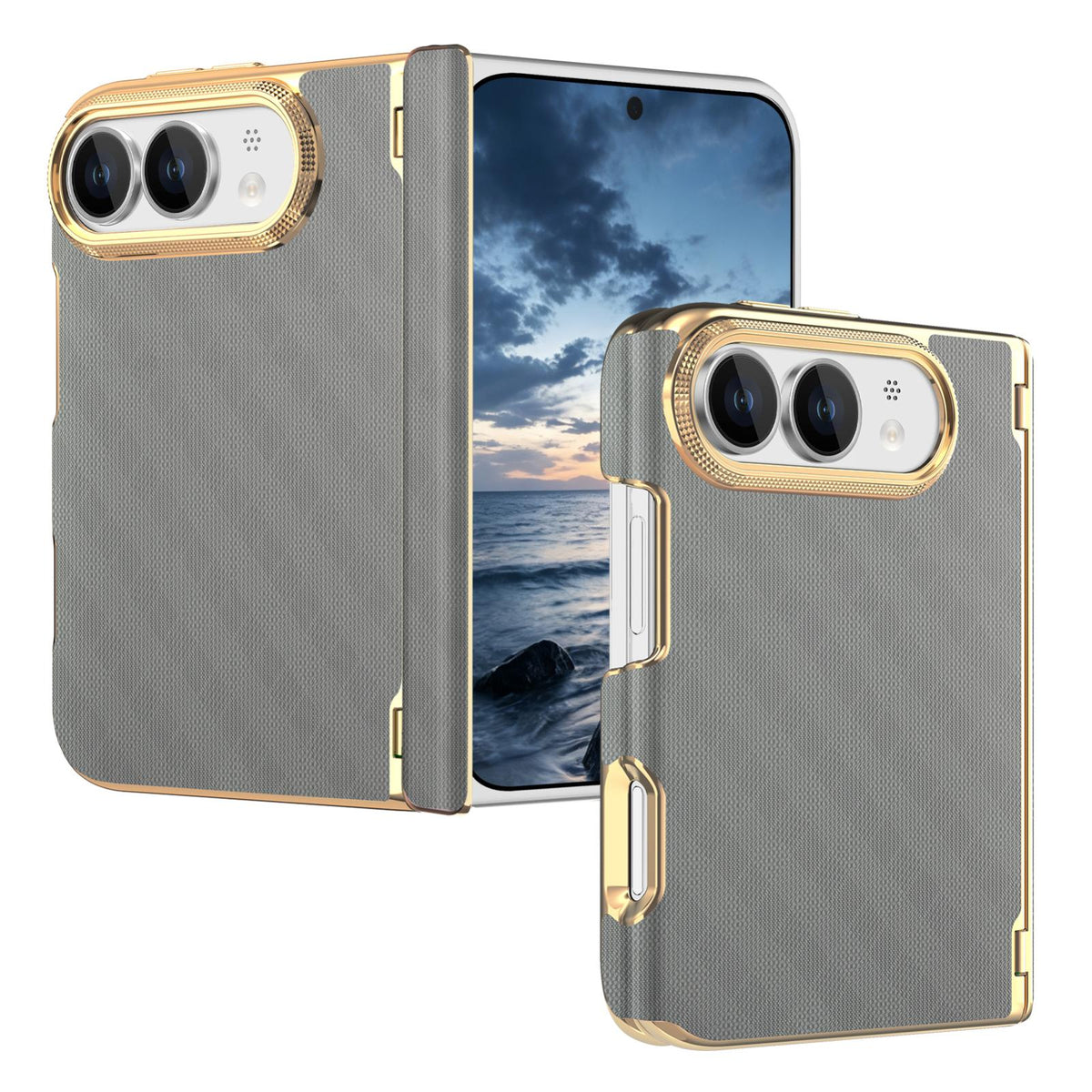 For  iPhone Duo Geometric Mesh Texture Vegan Leather Dual-Hinge Phone Case - Grey - SYA003480401F