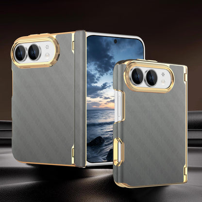 For  iPhone Duo Geometric Mesh Texture Vegan Leather Dual-Hinge Phone Case - Grey - SYA003480401F