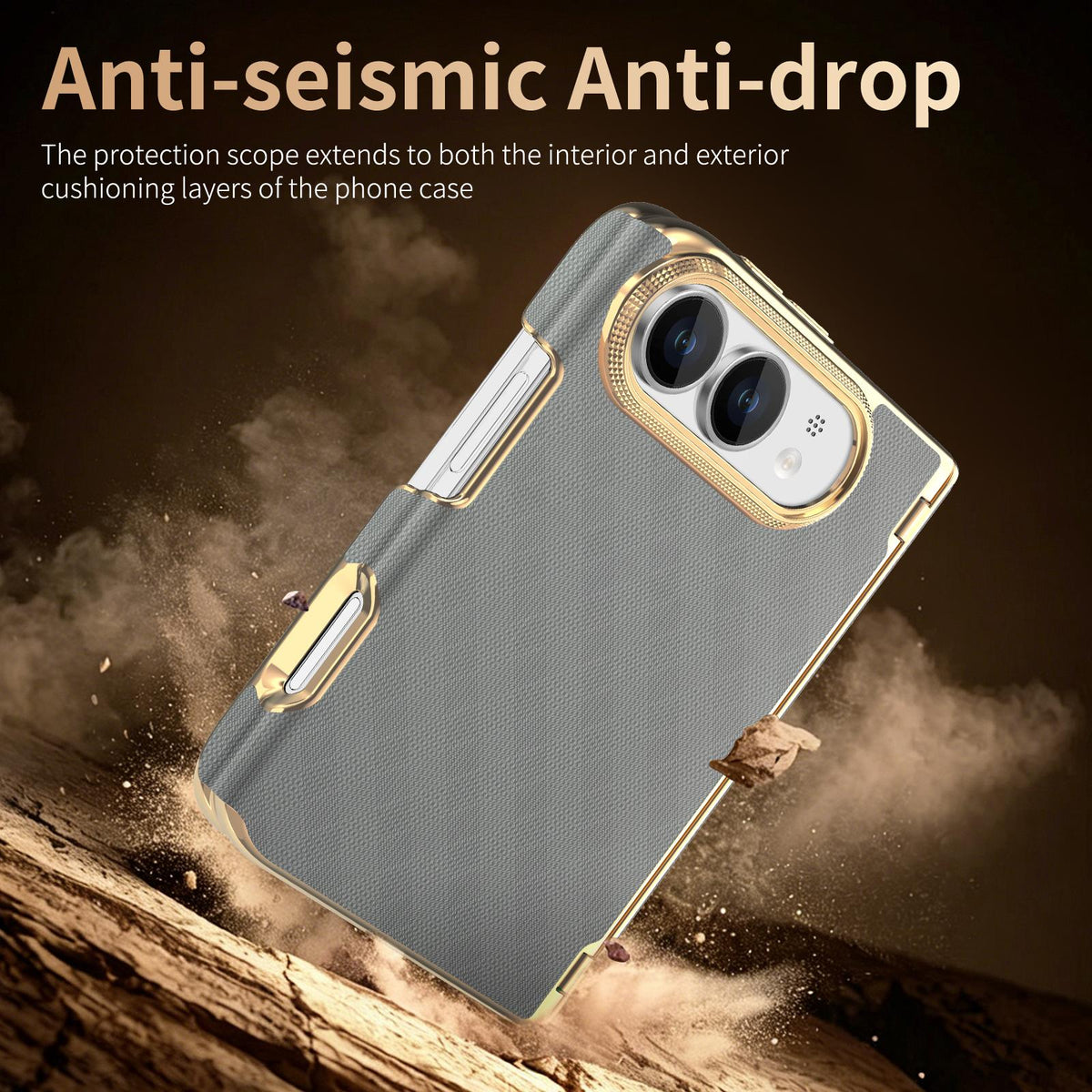 For  iPhone Duo Geometric Mesh Texture Vegan Leather Dual-Hinge Phone Case - Grey - SYA003480401F