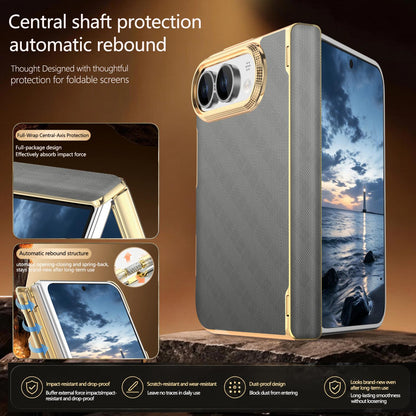 For  iPhone Duo Geometric Mesh Texture Vegan Leather Dual-Hinge Phone Case - Grey - SYA003480401F