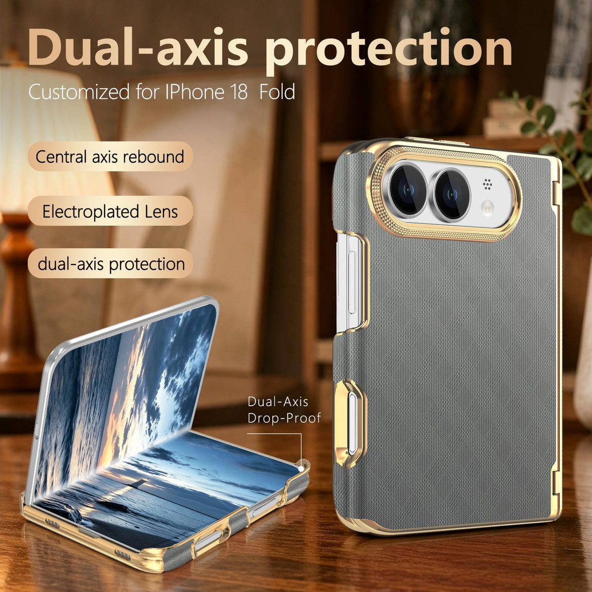 For  iPhone Duo Geometric Mesh Texture Vegan Leather Dual-Hinge Phone Case - Grey - SYA003480401F