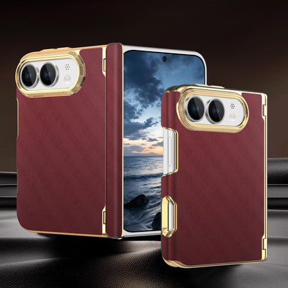 For  iPhone Duo Geometric Mesh Texture Vegan Leather Dual-Hinge Phone Case - Red - SYA003480401G