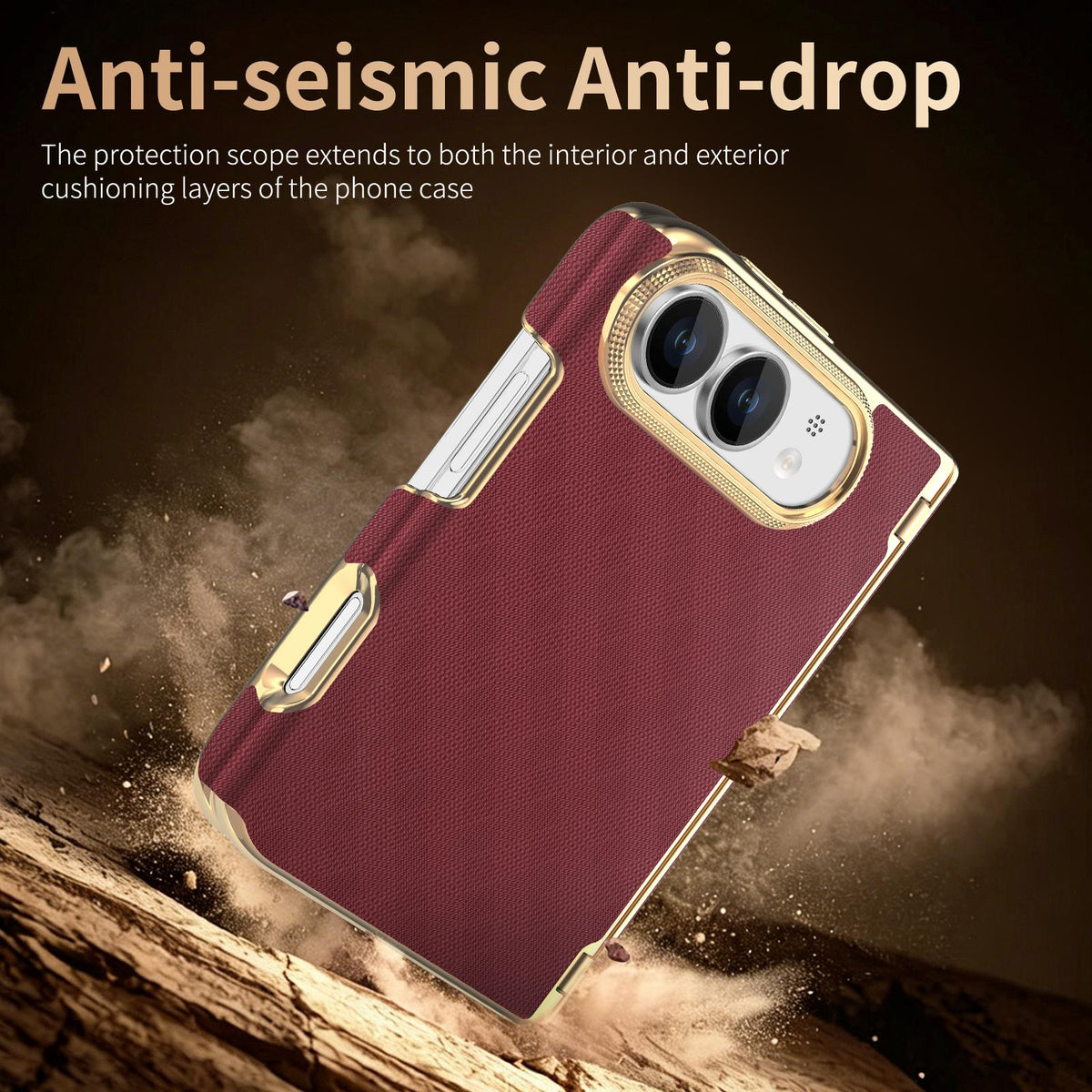 For  iPhone Duo Geometric Mesh Texture Vegan Leather Dual-Hinge Phone Case - Red - SYA003480401G