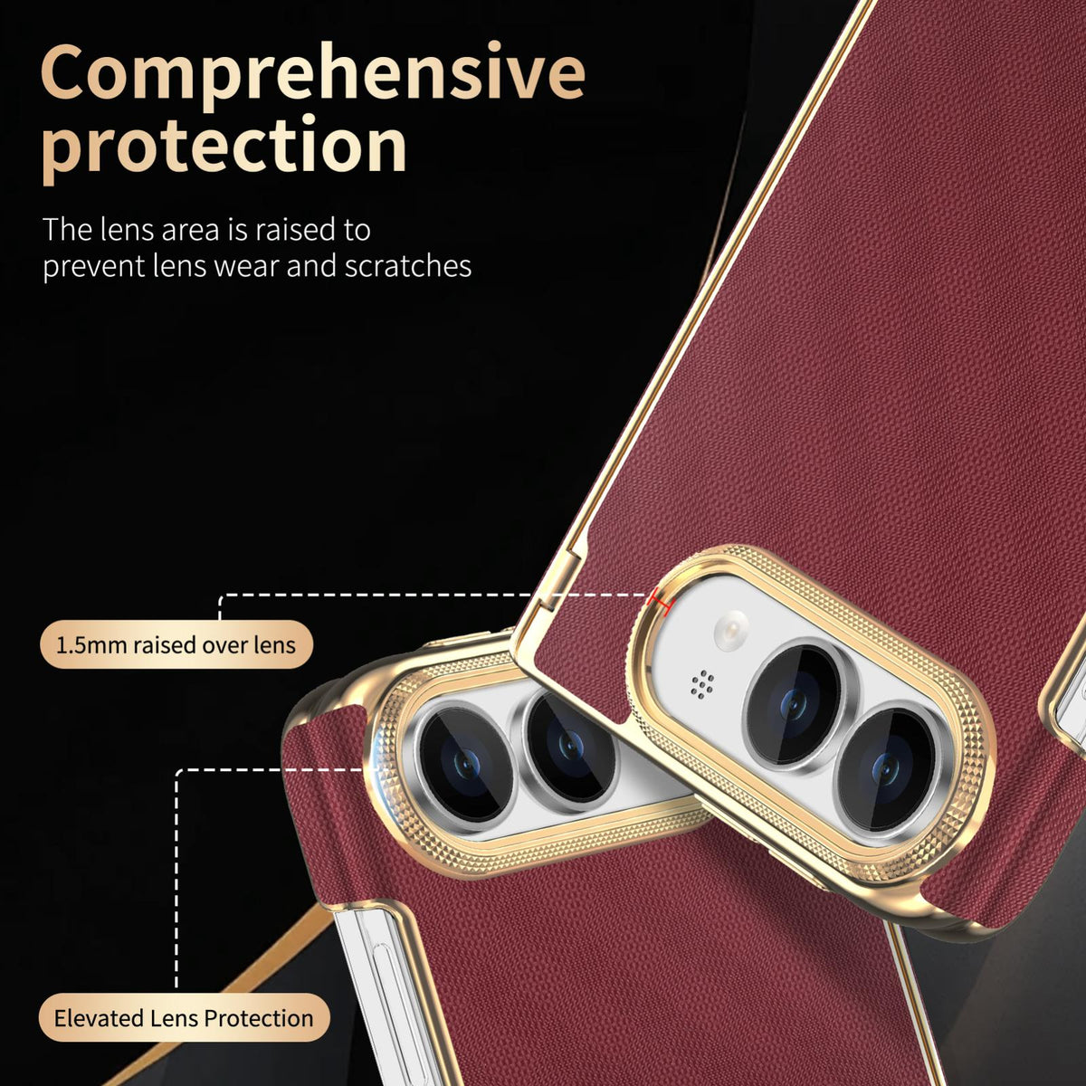 For  iPhone Duo Geometric Mesh Texture Vegan Leather Dual-Hinge Phone Case - Red - SYA003480401G