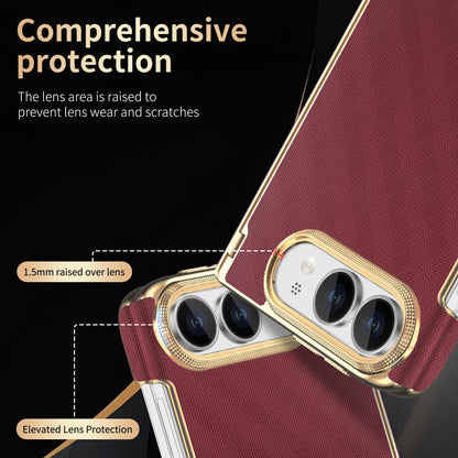 For  iPhone Duo Geometric Mesh Texture Vegan Leather Dual-Hinge Phone Case - Red - SYA003480401G