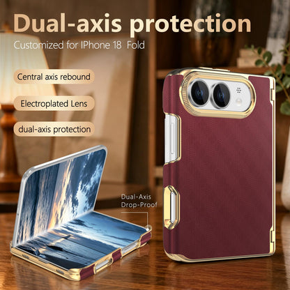For  iPhone Duo Geometric Mesh Texture Vegan Leather Dual-Hinge Phone Case - Red - SYA003480401G