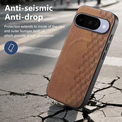 For Google Pixel 10 / 10 Pro 3D Cubic Grid Pressed Magnetic PU Back Cover Phone Case - Brown - SYA003483401A