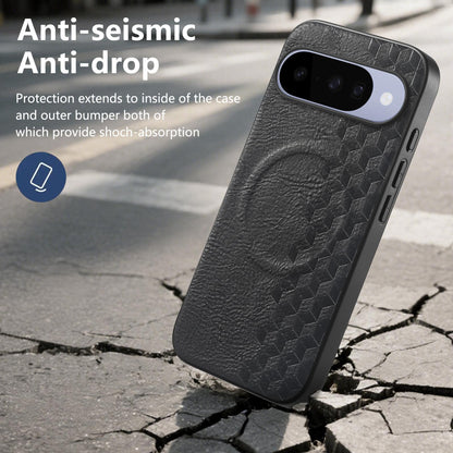 For Google Pixel 10 / 10 Pro 3D Cubic Grid Pressed Magnetic PU Back Cover Phone Case - Black - SYA003483401B