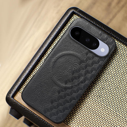 For Google Pixel 10 / 10 Pro 3D Cubic Grid Pressed Magnetic PU Back Cover Phone Case - Black - SYA003483401B
