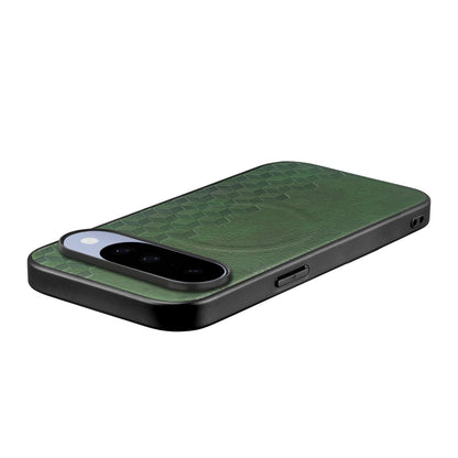For Google Pixel 10 / 10 Pro 3D Cubic Grid Pressed Magnetic PU Back Cover Phone Case - Green - SYA003483401C
