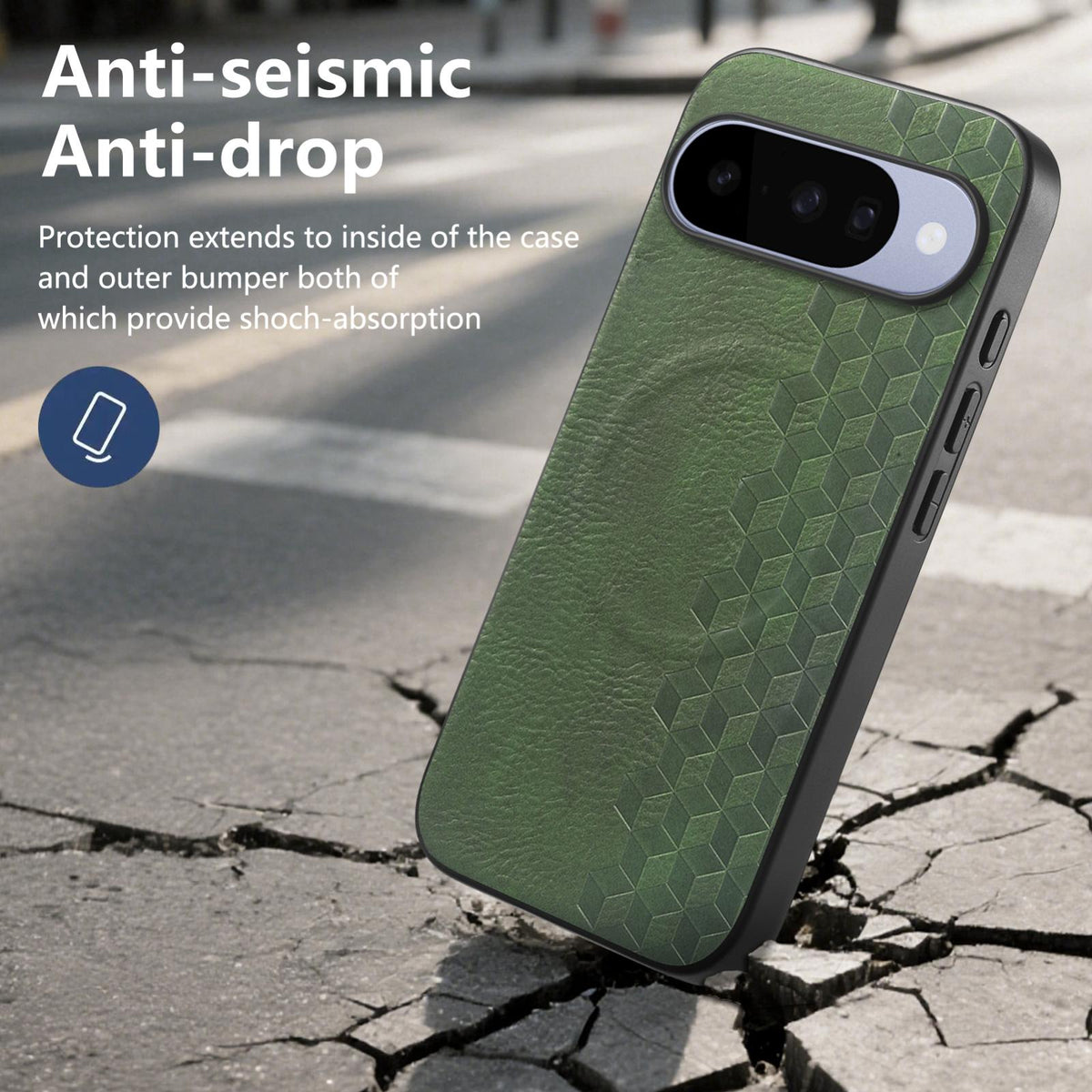 For Google Pixel 10 / 10 Pro 3D Cubic Grid Pressed Magnetic PU Back Cover Phone Case - Green - SYA003483401C