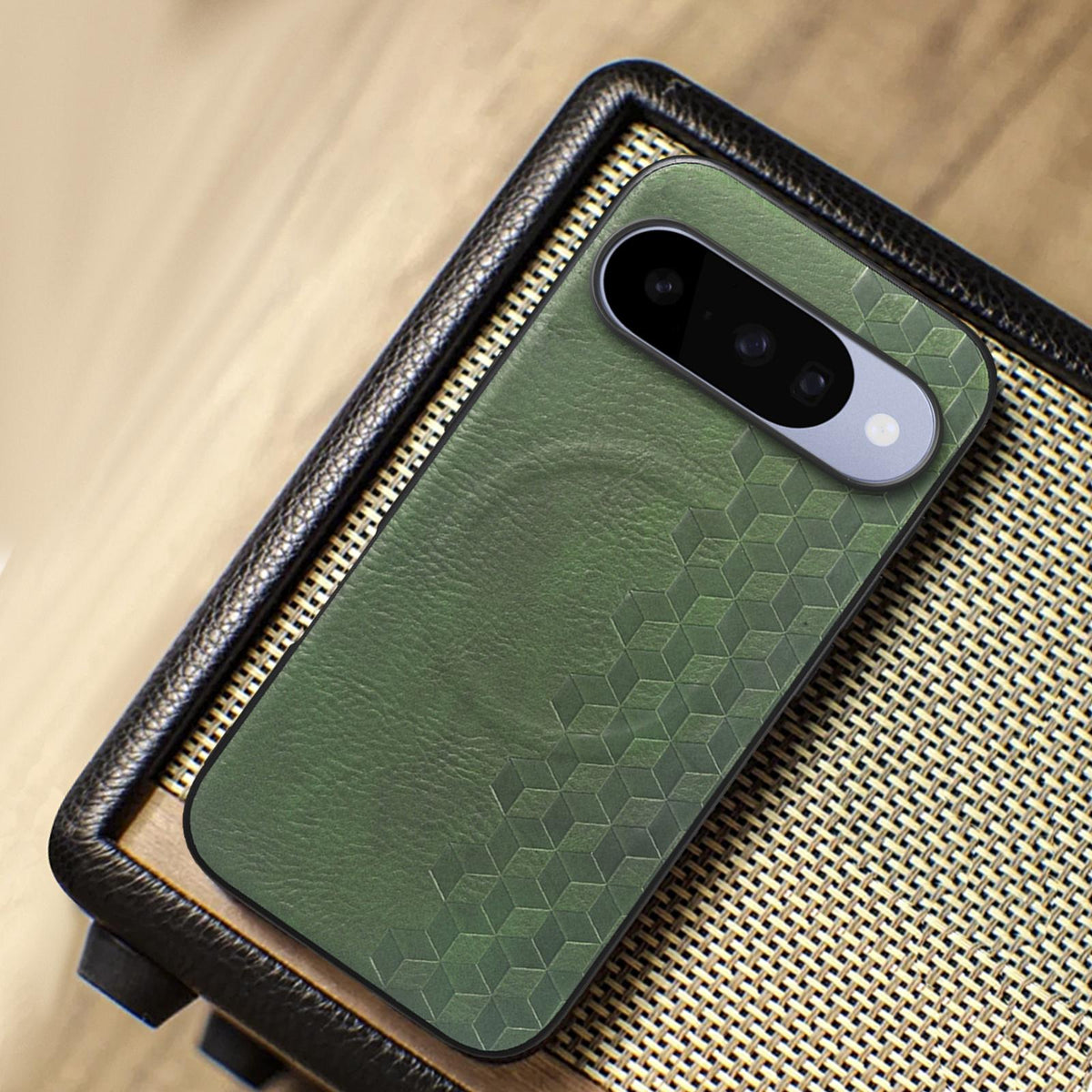 For Google Pixel 10 / 10 Pro 3D Cubic Grid Pressed Magnetic PU Back Cover Phone Case - Green - SYA003483401C