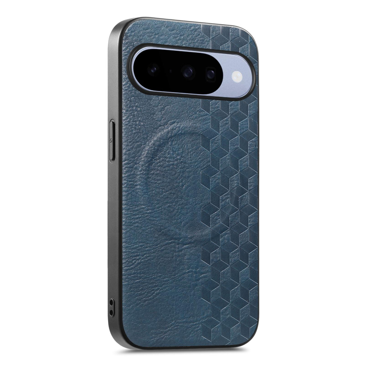 For Google Pixel 10 / 10 Pro 3D Cubic Grid Pressed Magnetic PU Back Cover Phone Case - Blue - SYA003483401D