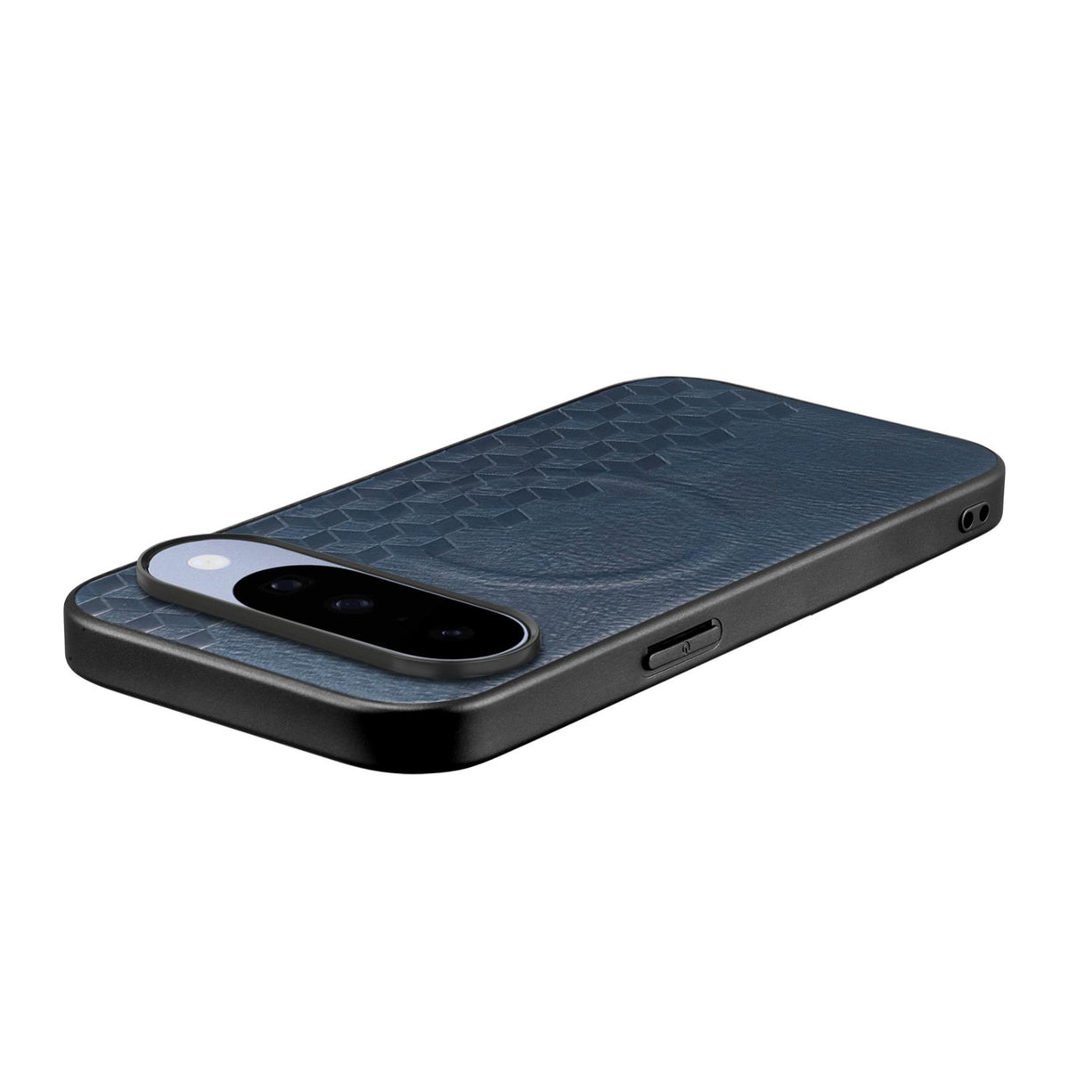 For Google Pixel 10 / 10 Pro 3D Cubic Grid Pressed Magnetic PU Back Cover Phone Case - Blue - SYA003483401D