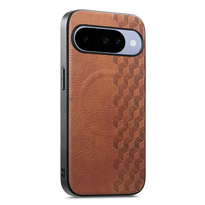 For Google Pixel 11 3D Cubic Grid Pressed Magnetic PU Back Cover Phone Case - Brown - SYA003483403A