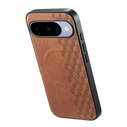 For Google Pixel 11 3D Cubic Grid Pressed Magnetic PU Back Cover Phone Case - Brown - SYA003483403A