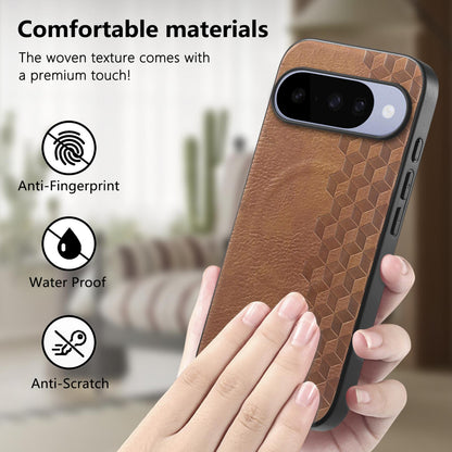 For Google Pixel 11 3D Cubic Grid Pressed Magnetic PU Back Cover Phone Case - Brown - SYA003483403A