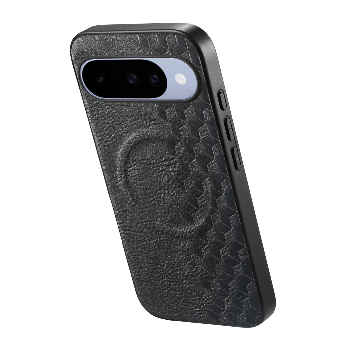 For Google Pixel 11 3D Cubic Grid Pressed Magnetic PU Back Cover Phone Case - Black - SYA003483403B
