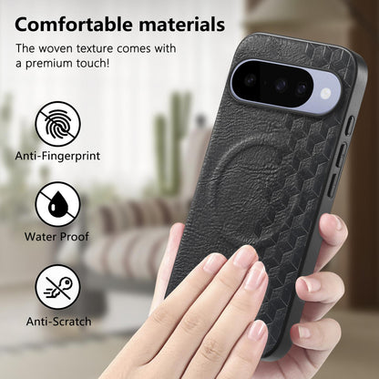 For Google Pixel 11 3D Cubic Grid Pressed Magnetic PU Back Cover Phone Case - Black - SYA003483403B