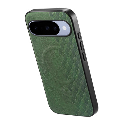 For Google Pixel 11 3D Cubic Grid Pressed Magnetic PU Back Cover Phone Case - Green - SYA003483403C
