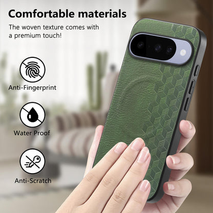 For Google Pixel 11 3D Cubic Grid Pressed Magnetic PU Back Cover Phone Case - Green - SYA003483403C