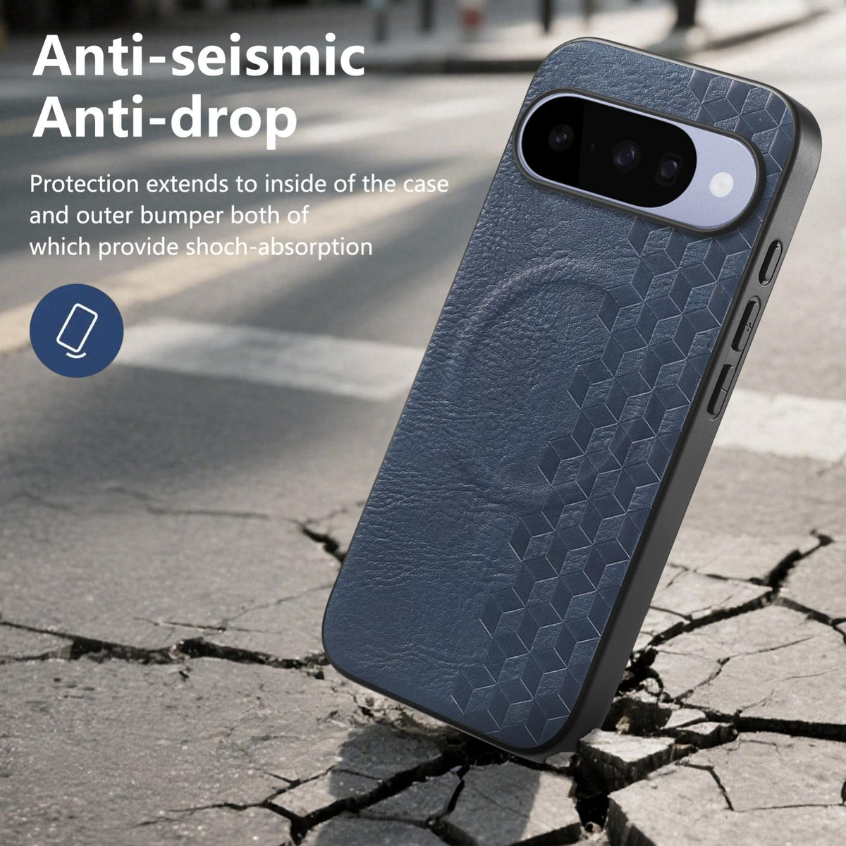 For Google Pixel 11 3D Cubic Grid Pressed Magnetic PU Back Cover Phone Case - Blue - SYA003483403D