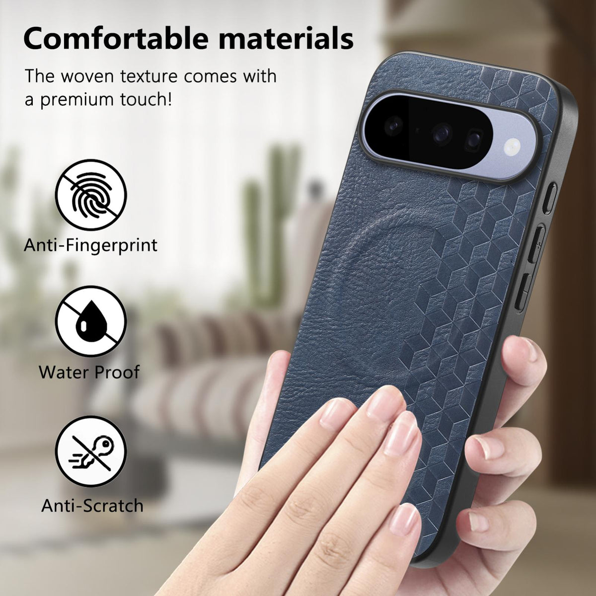 For Google Pixel 11 Pro 3D Cubic Grid Pressed Magnetic PU Back Cover Phone Case - Blue - SYA003483404D