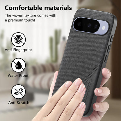 For Google Pixel 10 Pro XL Splicing Fabric Magnetic PU Back Cover Phone Case - Black - SYA003483602A