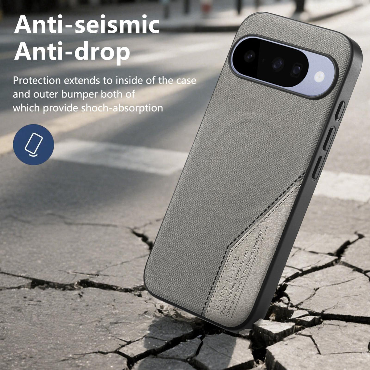 For Google Pixel 10 Pro XL Splicing Fabric Magnetic PU Back Cover Phone Case - Gray - SYA003483602C