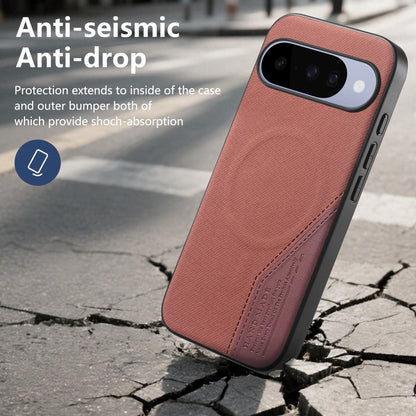For Google Pixel 10 Pro XL Splicing Fabric Magnetic PU Back Cover Phone Case - Brown - SYA003483602D