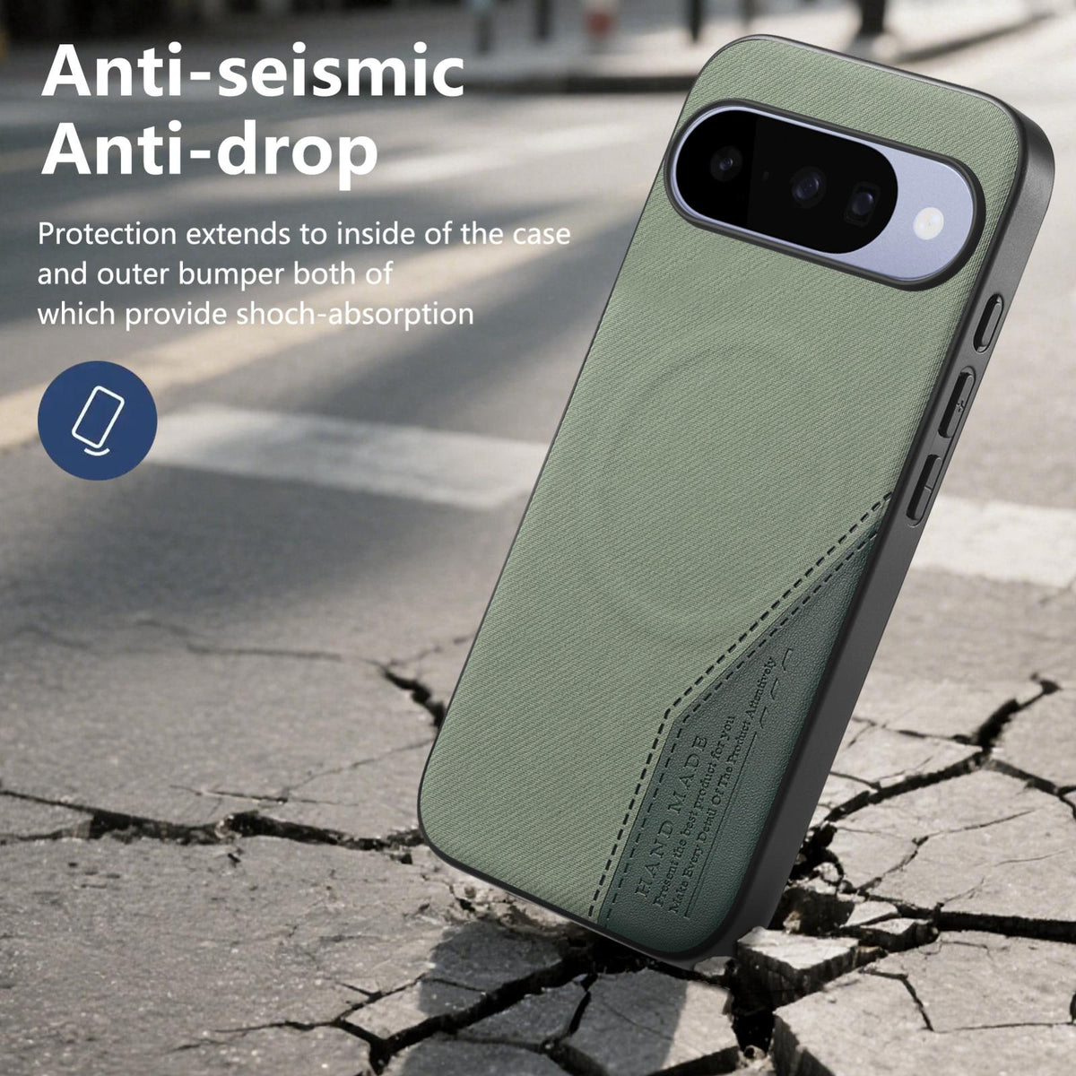 For Google Pixel 10 Pro XL Splicing Fabric Magnetic PU Back Cover Phone Case - Green - SYA003483602E