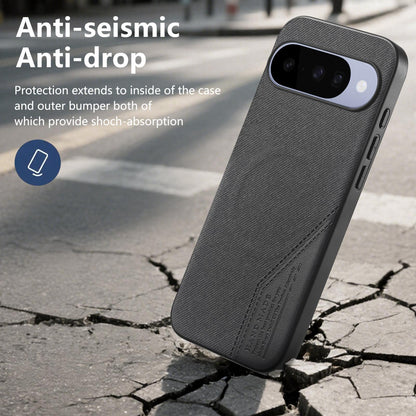 For Google Pixel 11 Splicing Fabric Magnetic PU Back Cover Phone Case - Black - SYA003483603A
