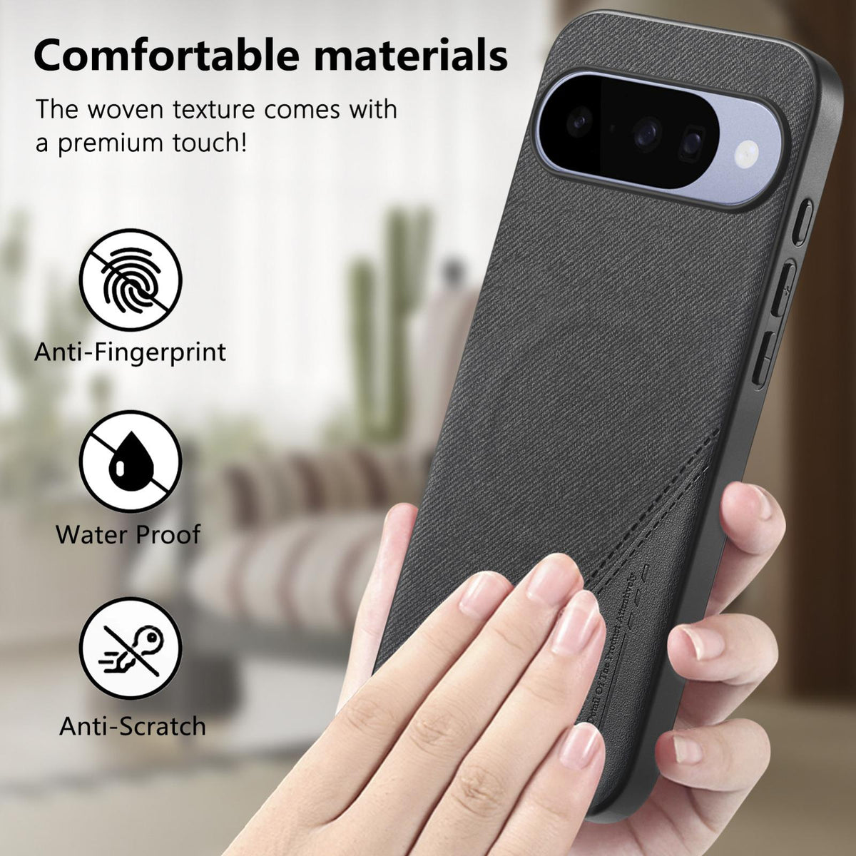 For Google Pixel 11 Splicing Fabric Magnetic PU Back Cover Phone Case - Black - SYA003483603A