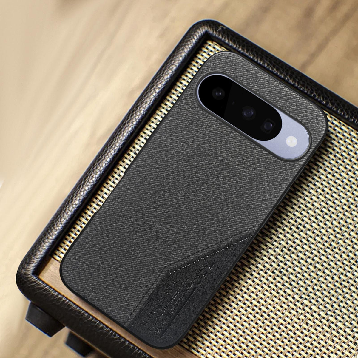 For Google Pixel 11 Splicing Fabric Magnetic PU Back Cover Phone Case - Black - SYA003483603A