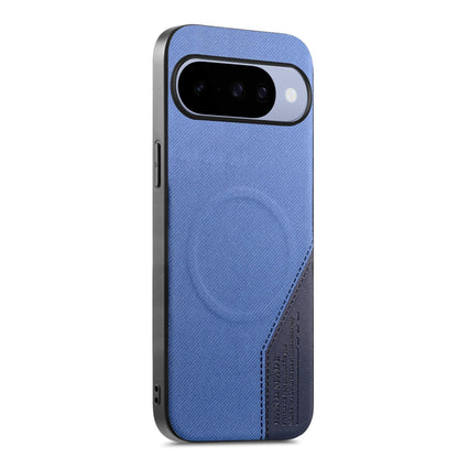 For Google Pixel 11 Splicing Fabric Magnetic PU Back Cover Phone Case - Blue - SYA003483603B