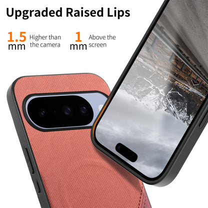 For Google Pixel 11 Splicing Fabric Magnetic PU Back Cover Phone Case - Brown - SYA003483603D