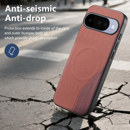 For Google Pixel 11 Splicing Fabric Magnetic PU Back Cover Phone Case - Brown - SYA003483603D