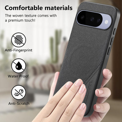 For Google Pixel 11 Pro Splicing Fabric Magnetic PU Back Cover Phone Case - Black - SYA003483604A