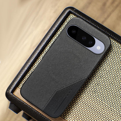 For Google Pixel 11 Pro Splicing Fabric Magnetic PU Back Cover Phone Case - Black - SYA003483604A
