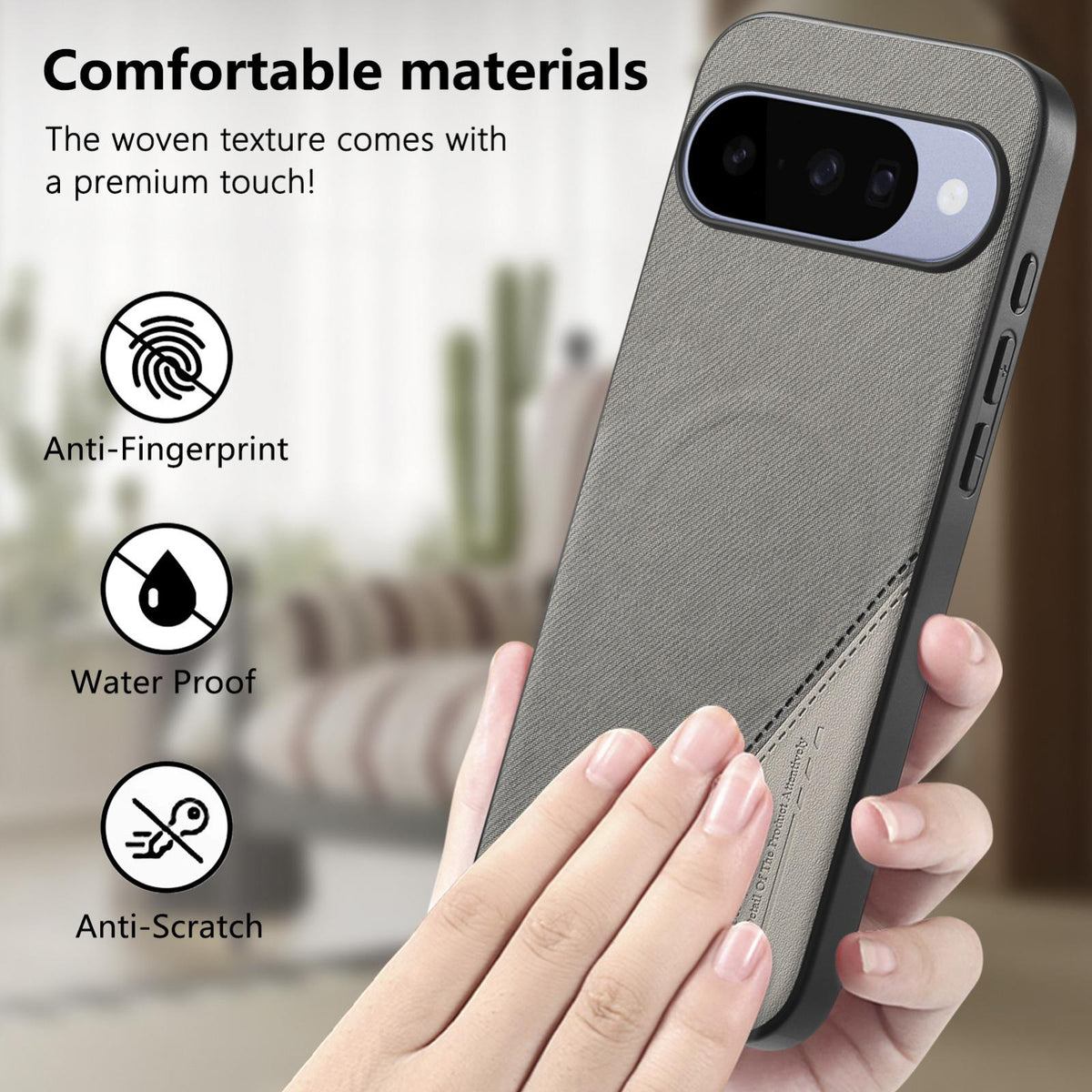 For Google Pixel 11 Pro Splicing Fabric Magnetic PU Back Cover Phone Case - Gray - SYA003483604C