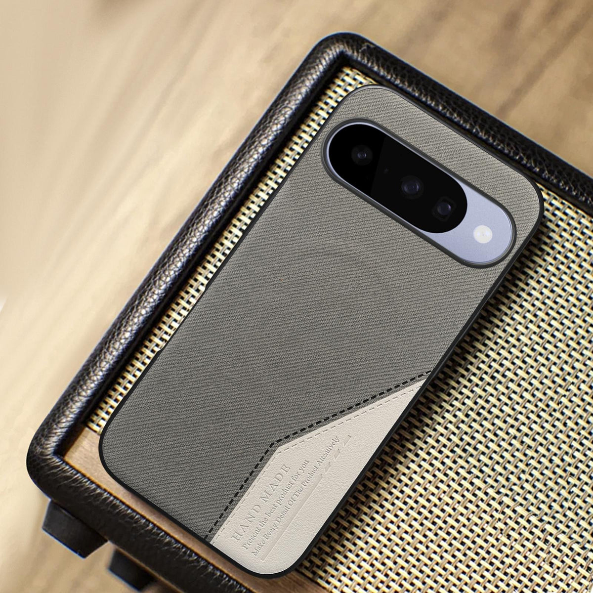 For Google Pixel 11 Pro Splicing Fabric Magnetic PU Back Cover Phone Case - Gray - SYA003483604C